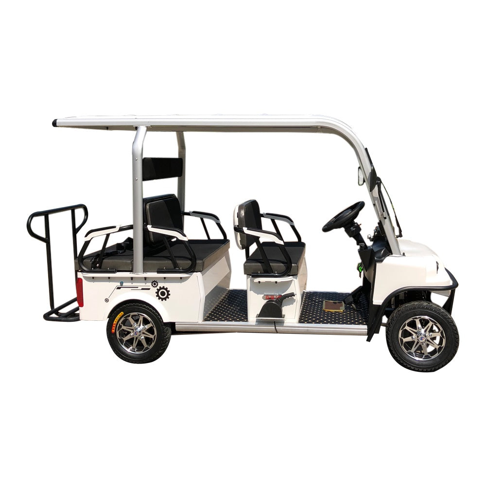 Electric vehicle with four seats on a white background