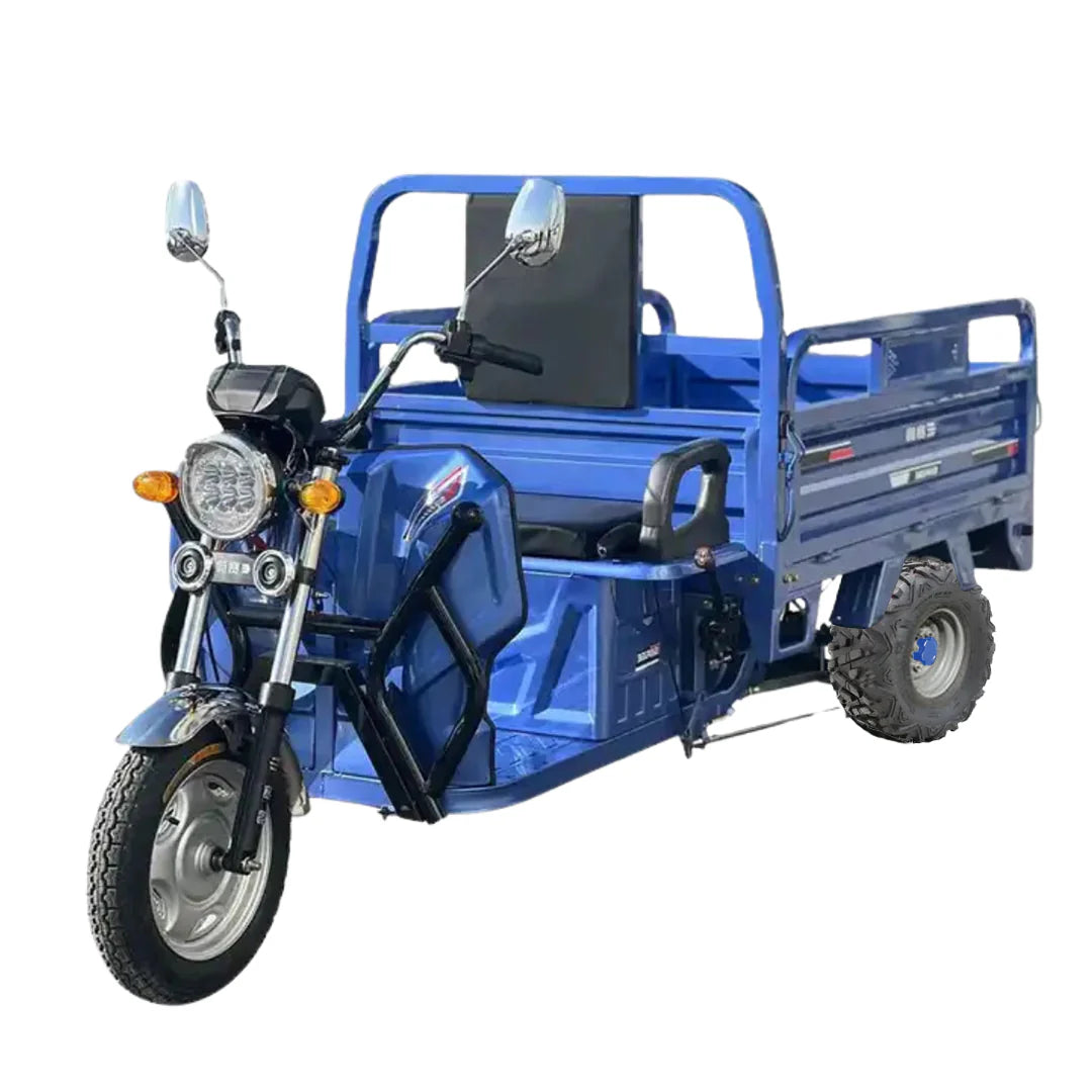 Blue cargo tricycle on a white background