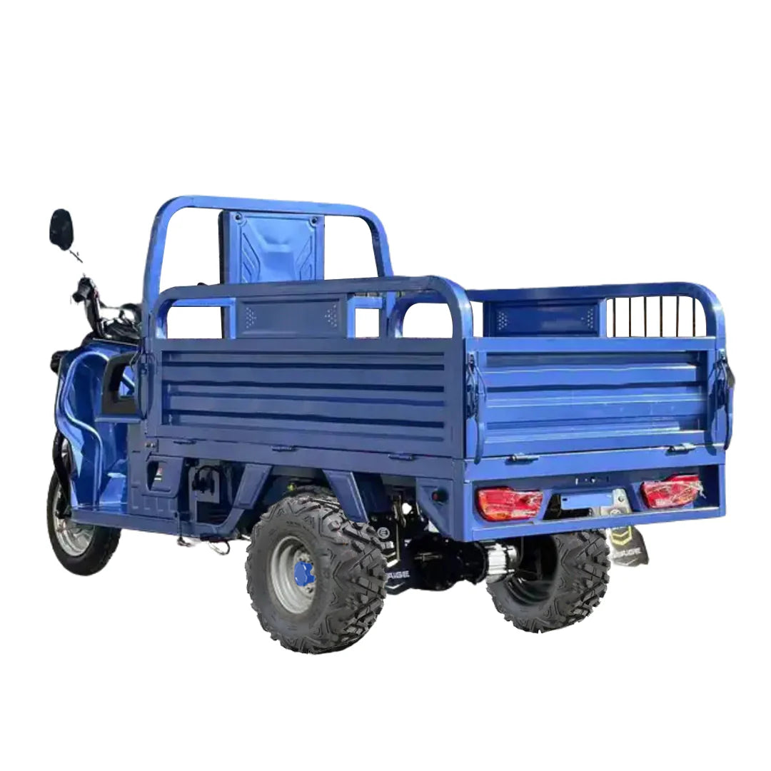 Blue cargo tricycle on a white background