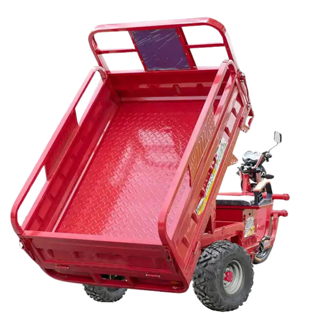 Red dump truck on a white background