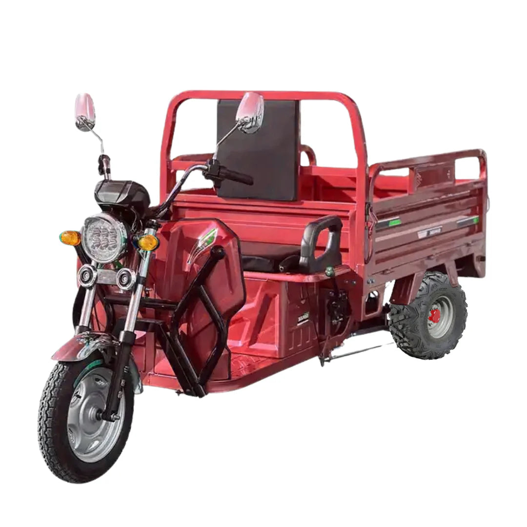 Red cargo tricycle on a white background