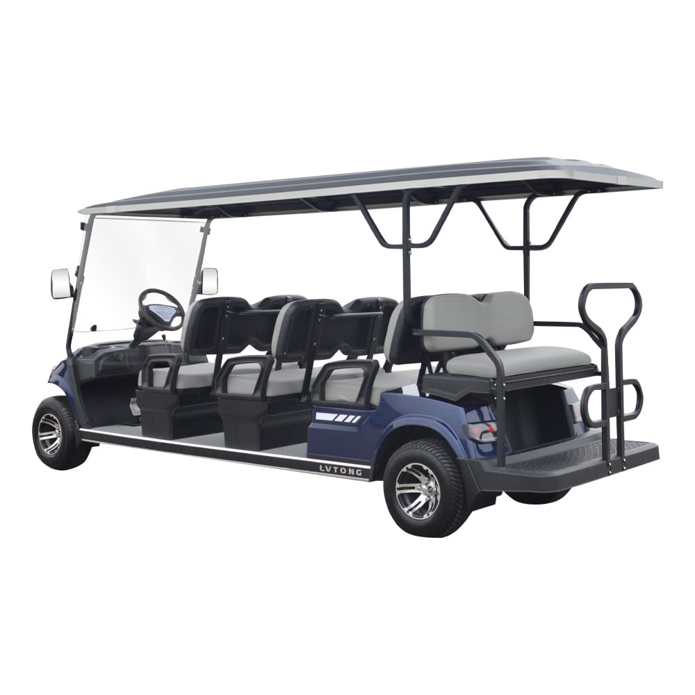 Blue electric golf cart with a canopy on a white background