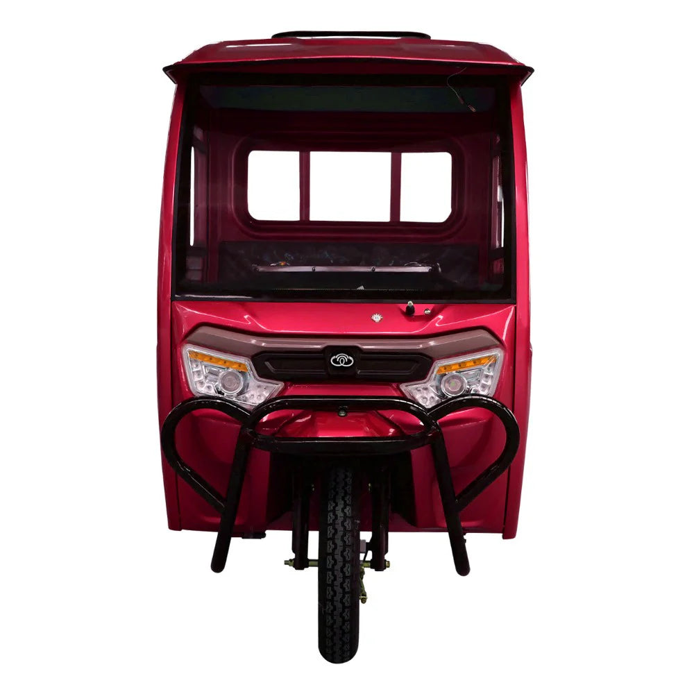 Red three-wheeled vehicle on a white background