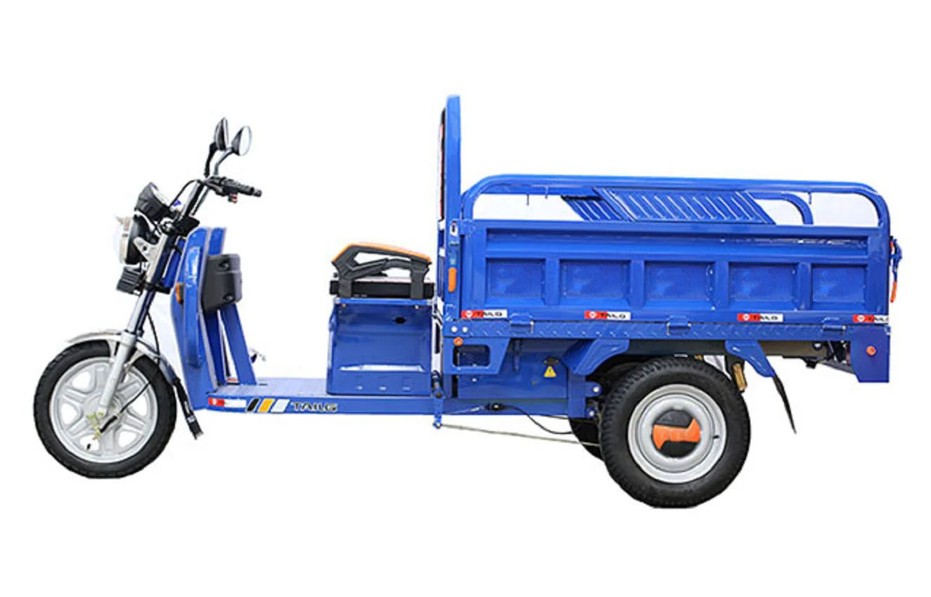 Blue cargo tricycle on a white background