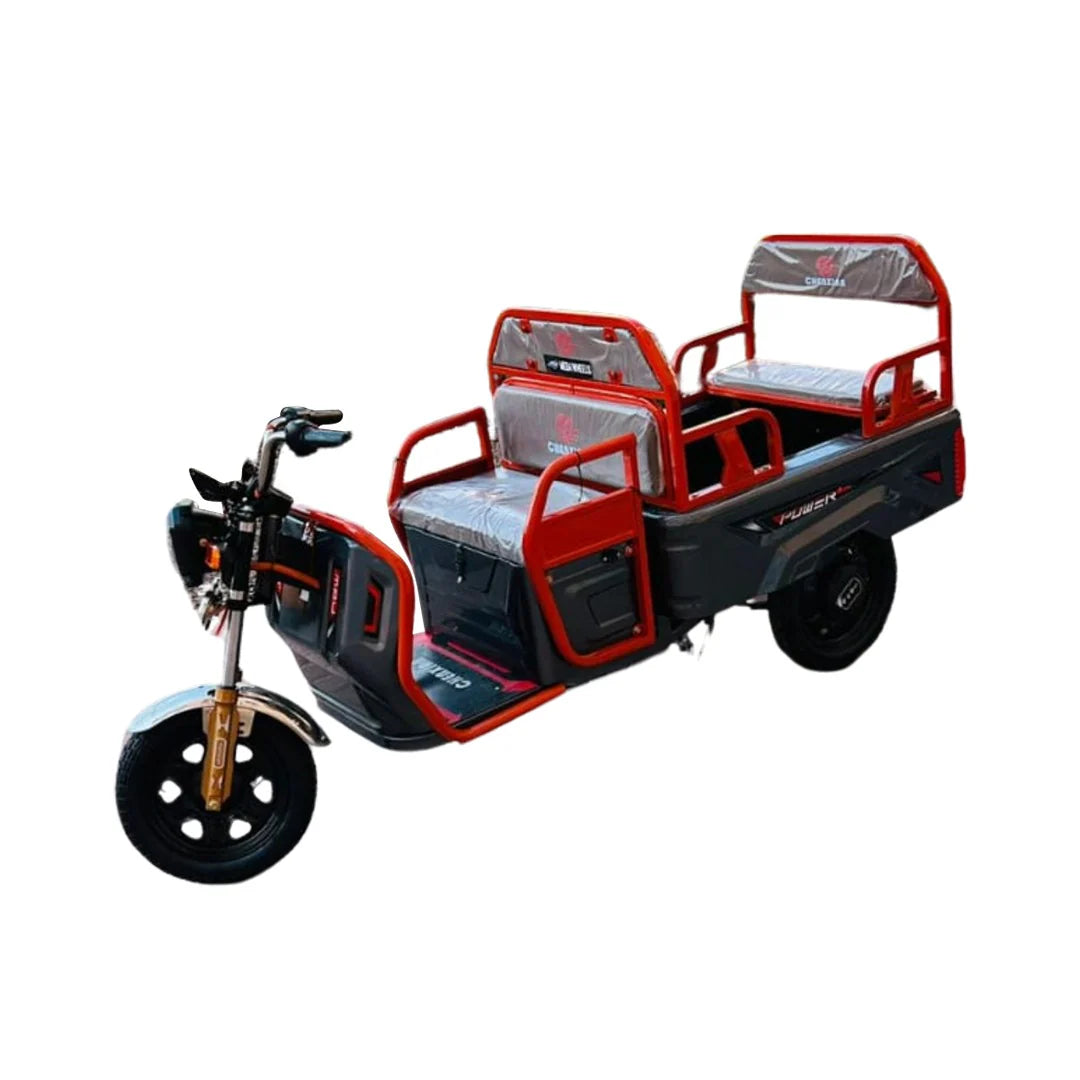 Three-wheeled motor vehicle with a canopy on a white background