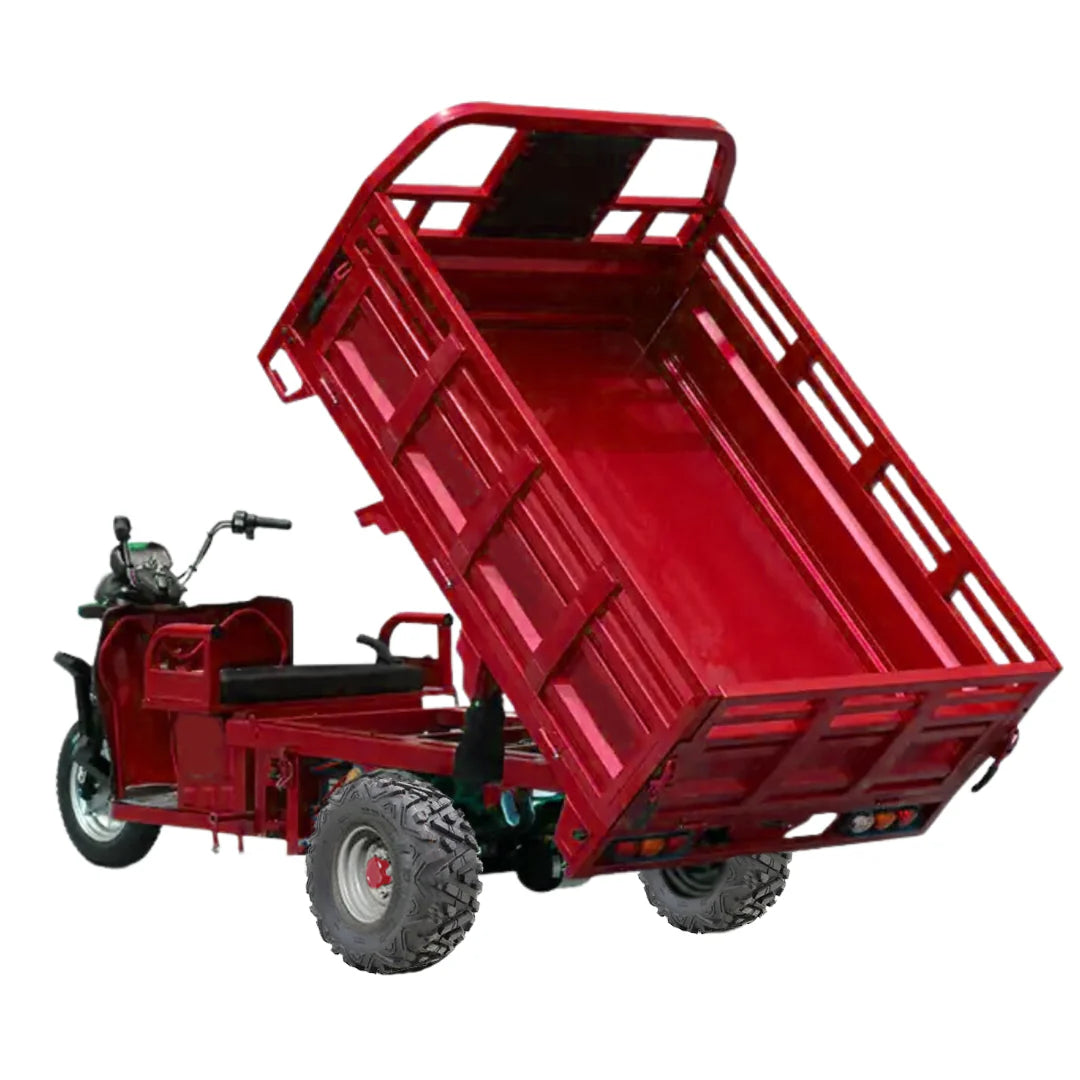 Red dump truck on a white background