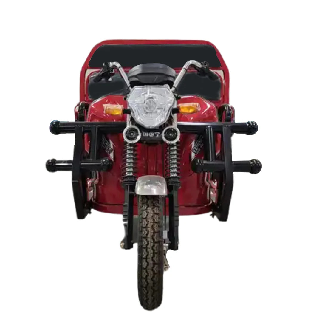Red motorcycle with sidecar on a white background
