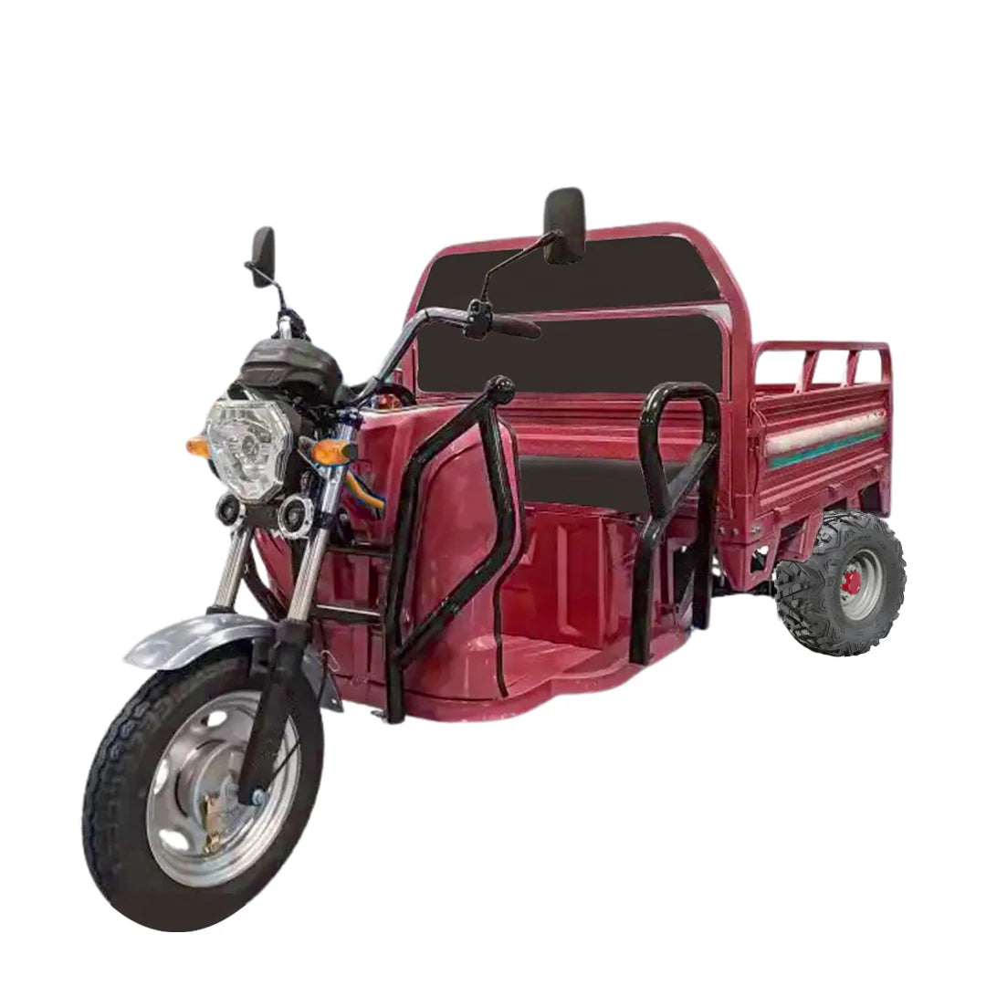 Red cargo bike with a sidecar on a white background