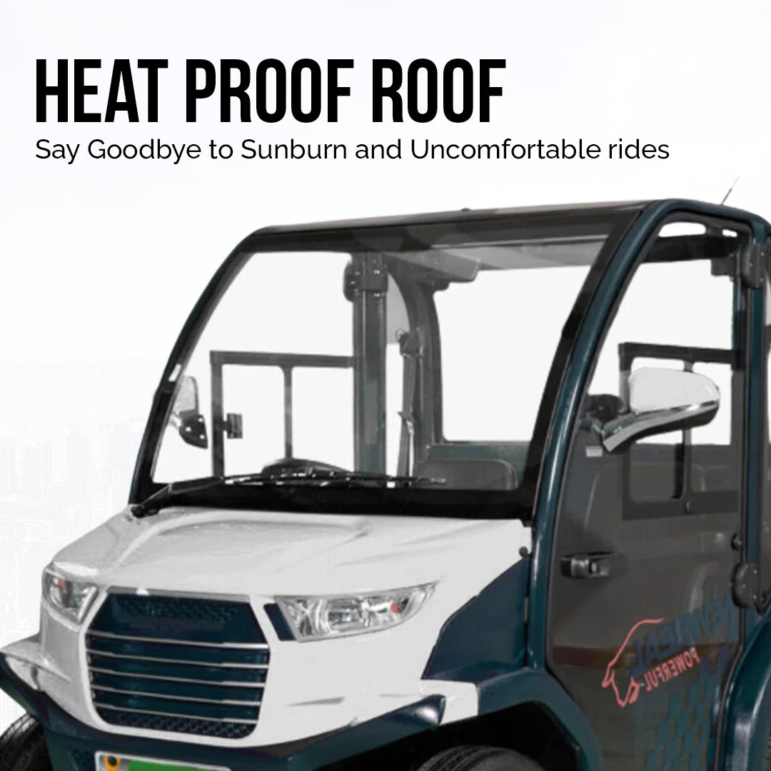 White vehicle with a heat proof roof feature on a white background