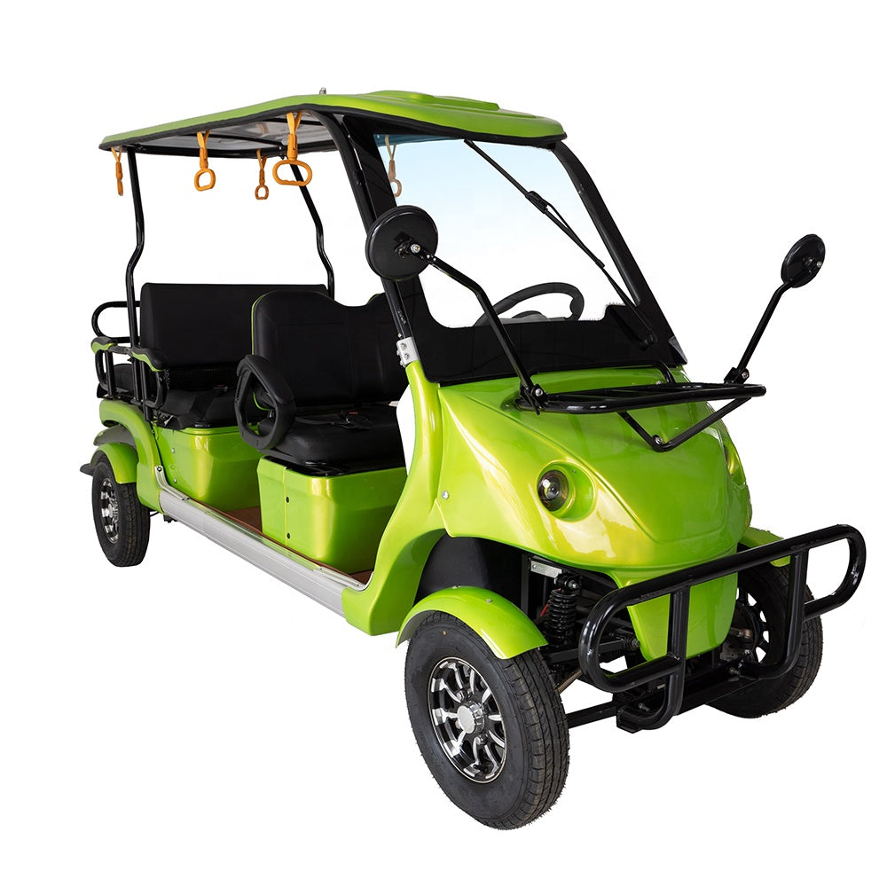 Green golf cart on a white background