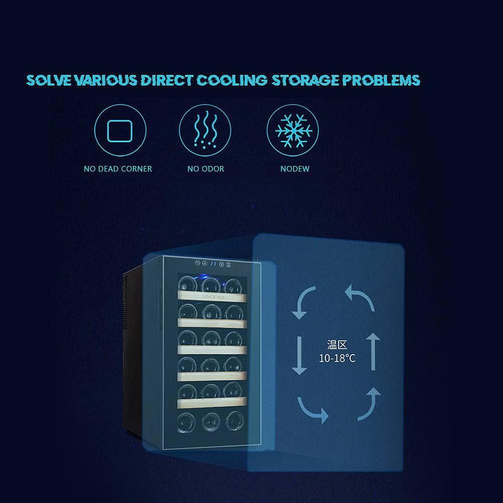 Wine cooler with cooling system features on a dark background