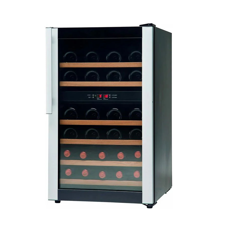 Wine cooler with wine bottles on a white background