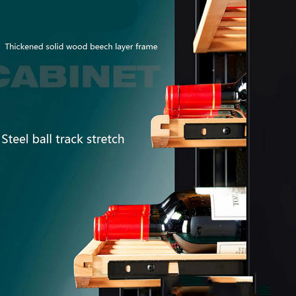 Wine cabinet with bottles and red wine glasses on a dark green background, featuring the Arabian carts brand.