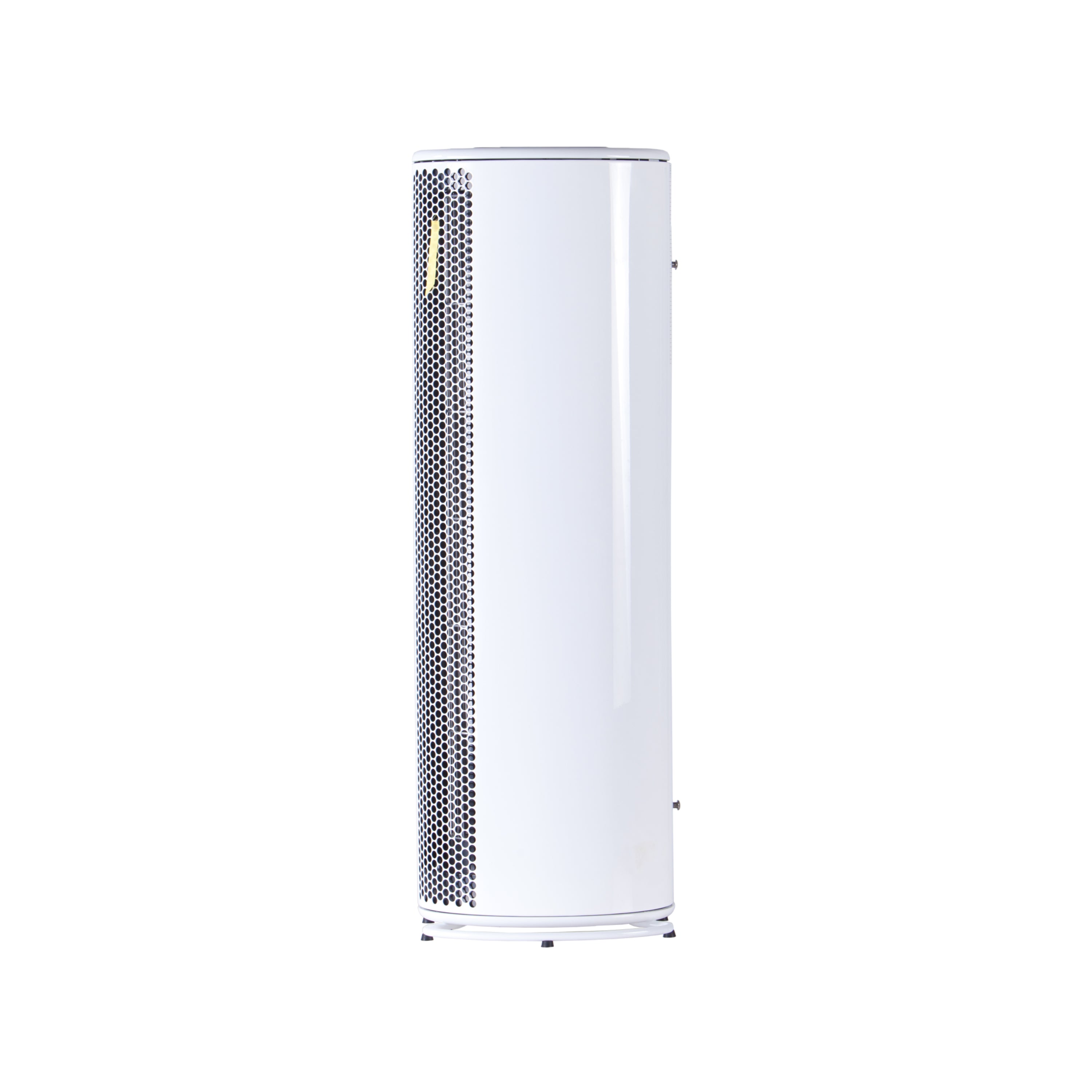 White cylindrical air conditioner on a white background